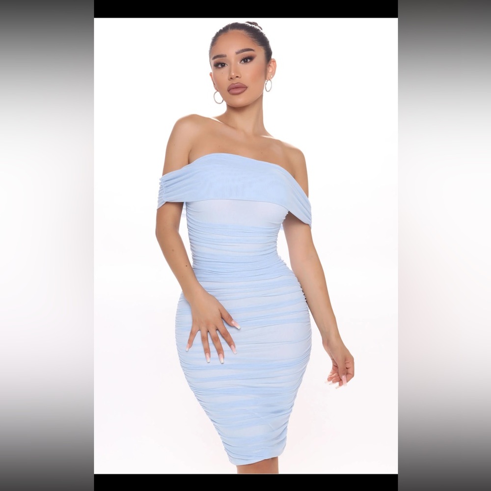 Ready And Ruched Mesh Midi Dress - Blue